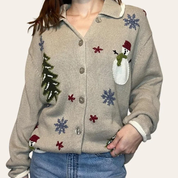 90s/2000s Vintage Knit Snowman Christmas Winter Cardigan Cherokee XXL/2X - Picture 5 of 8